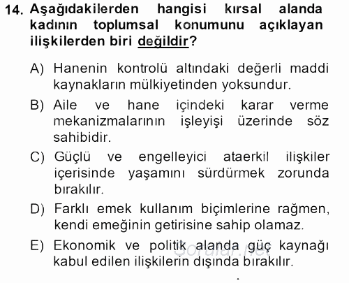 Aile Sosyolojisi 2014 - 2015 Dönem Sonu Sınavı 14.Soru