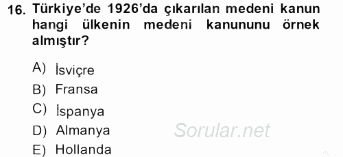 Aile Sosyolojisi 2014 - 2015 Dönem Sonu Sınavı 16.Soru