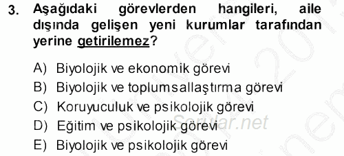Aile Sosyolojisi 2014 - 2015 Dönem Sonu Sınavı 3.Soru