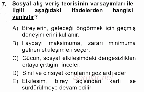 Aile Sosyolojisi 2014 - 2015 Dönem Sonu Sınavı 7.Soru