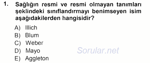 Sağlık Kurumları Yönetimi 1 2014 - 2015 Dönem Sonu Sınavı 1.Soru