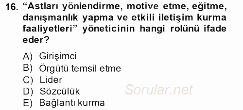 Sağlık Kurumları Yönetimi 1 2014 - 2015 Dönem Sonu Sınavı 16.Soru