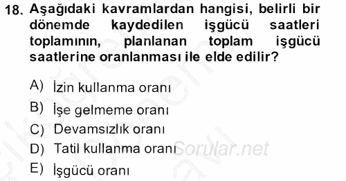 Sağlık Kurumları Yönetimi 1 2014 - 2015 Dönem Sonu Sınavı 18.Soru