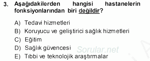 Sağlık Kurumları Yönetimi 1 2014 - 2015 Dönem Sonu Sınavı 3.Soru