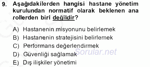 Sağlık Kurumları Yönetimi 1 2014 - 2015 Dönem Sonu Sınavı 9.Soru