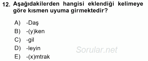 Türkçe Biçim Bilgisi 2017 - 2018 Ara Sınavı 12.Soru
