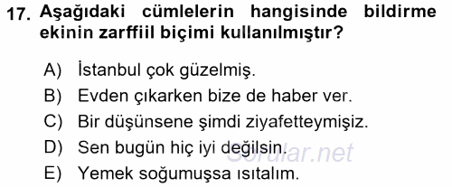 Türkçe Biçim Bilgisi 2017 - 2018 Ara Sınavı 17.Soru