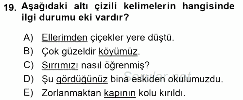 Türkçe Biçim Bilgisi 2017 - 2018 Ara Sınavı 19.Soru