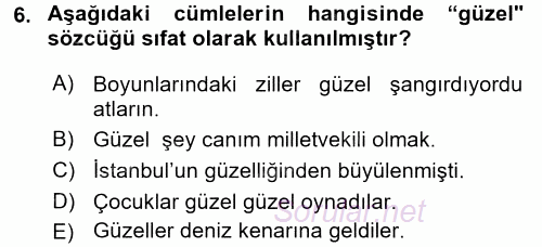 Türkçe Biçim Bilgisi 2017 - 2018 Ara Sınavı 6.Soru
