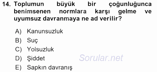 Davranış Bilimleri 1 2017 - 2018 Dönem Sonu Sınavı 14.Soru