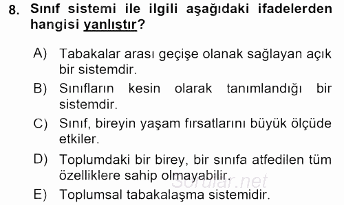 Davranış Bilimleri 1 2017 - 2018 Dönem Sonu Sınavı 8.Soru