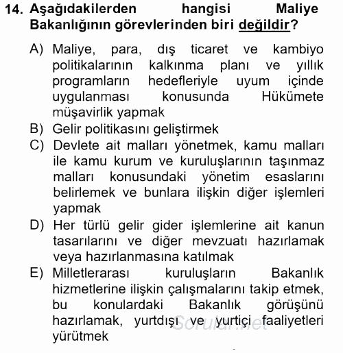 Dış Ticaretle İlgili Kurumlar ve Kuruluşlar 2014 - 2015 Ara Sınavı 14.Soru