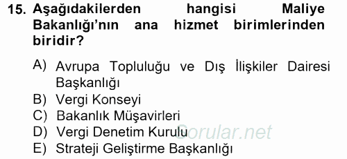 Dış Ticaretle İlgili Kurumlar ve Kuruluşlar 2014 - 2015 Ara Sınavı 15.Soru