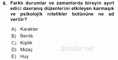 Davranış Bilimleri 2 2017 - 2018 3 Ders Sınavı 6.Soru