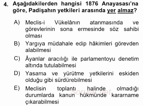 Türkiye´de Demokrasi Ve Parlemento Tarihi 2017 - 2018 Ara Sınavı 4.Soru