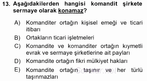 Şirketler Muhasebesi 2017 - 2018 Ara Sınavı 13.Soru