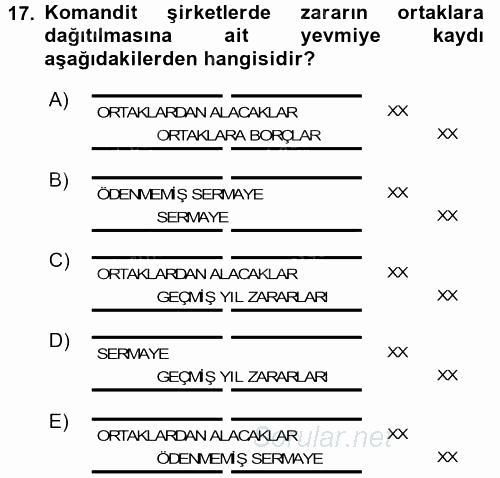 Şirketler Muhasebesi 2017 - 2018 Ara Sınavı 17.Soru