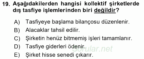 Şirketler Muhasebesi 2017 - 2018 Ara Sınavı 19.Soru