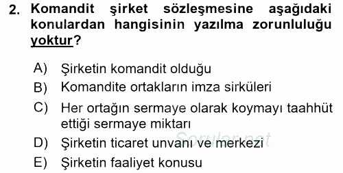 Şirketler Muhasebesi 2017 - 2018 Ara Sınavı 2.Soru