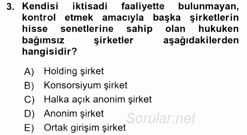 Şirketler Muhasebesi 2017 - 2018 Ara Sınavı 3.Soru