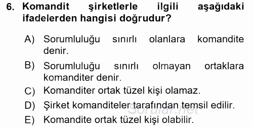 Şirketler Muhasebesi 2017 - 2018 Ara Sınavı 6.Soru