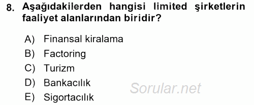Şirketler Muhasebesi 2017 - 2018 Ara Sınavı 8.Soru