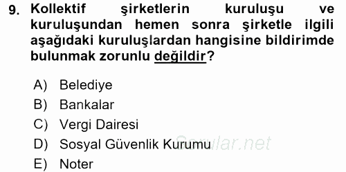 Şirketler Muhasebesi 2017 - 2018 Ara Sınavı 9.Soru