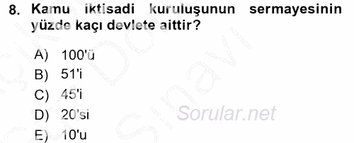 Devlet Bütçesi 2016 - 2017 Dönem Sonu Sınavı 8.Soru