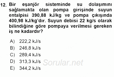 Enerji Analizi 2015 - 2016 Dönem Sonu Sınavı 12.Soru