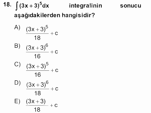 Genel Matematik 2014 - 2015 Tek Ders Sınavı 18.Soru