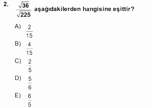 Genel Matematik 2014 - 2015 Tek Ders Sınavı 2.Soru