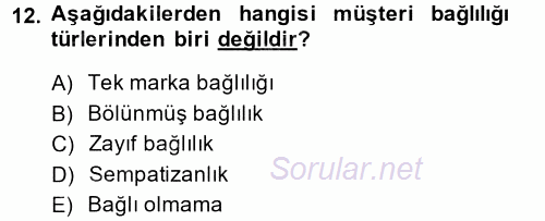 Müşteri İlişkileri Yönetimi 2014 - 2015 Ara Sınavı 12.Soru