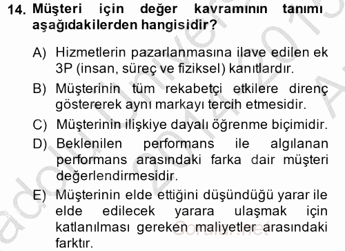 Müşteri İlişkileri Yönetimi 2014 - 2015 Ara Sınavı 14.Soru