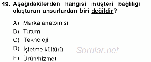 Müşteri İlişkileri Yönetimi 2014 - 2015 Ara Sınavı 19.Soru