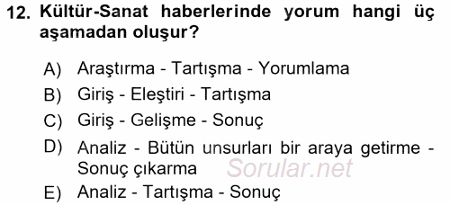 Haber Türleri 2017 - 2018 3 Ders Sınavı 12.Soru