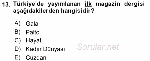 Haber Türleri 2017 - 2018 3 Ders Sınavı 13.Soru