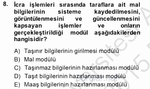 Ulusal Yargı Ağı Projesi 2 2014 - 2015 Dönem Sonu Sınavı 8.Soru