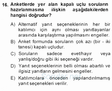 Çocukları Tanıma Teknikleri 2014 - 2015 Dönem Sonu Sınavı 16.Soru