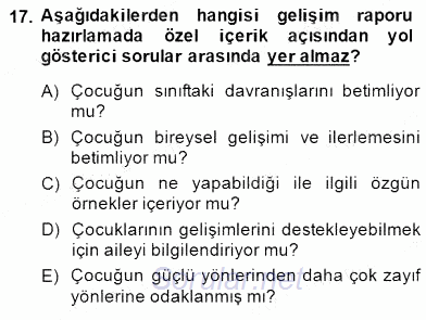 Çocukları Tanıma Teknikleri 2014 - 2015 Dönem Sonu Sınavı 17.Soru