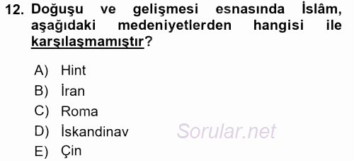 İslam Kurumları ve Medeniyeti 2017 - 2018 Ara Sınavı 12.Soru