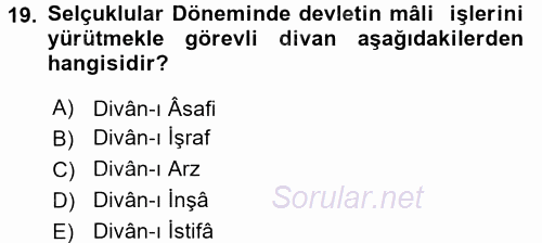 İslam Kurumları ve Medeniyeti 2017 - 2018 Ara Sınavı 19.Soru