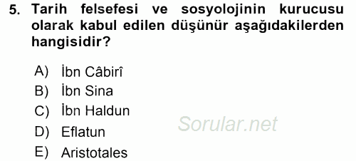 İslam Kurumları ve Medeniyeti 2017 - 2018 Ara Sınavı 5.Soru