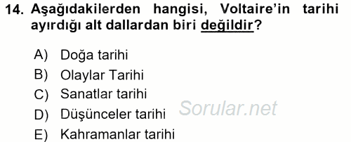 Tarih Felsefesi 1 2015 - 2016 Tek Ders Sınavı 14.Soru