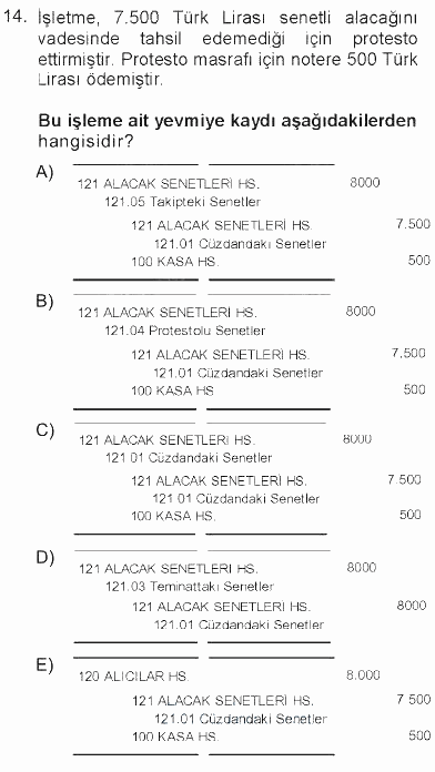 Genel Muhasebe 1 2012 - 2013 Tek Ders Sınavı 14.Soru