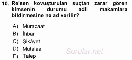 Ceza Muhakemesi Hukuku 2016 - 2017 3 Ders Sınavı 10.Soru