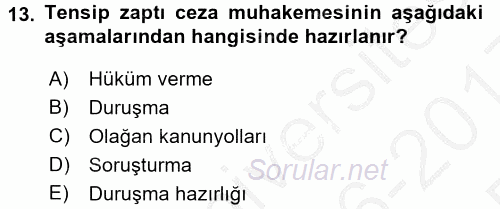 Ceza Muhakemesi Hukuku 2016 - 2017 3 Ders Sınavı 13.Soru
