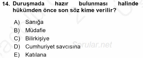 Ceza Muhakemesi Hukuku 2016 - 2017 3 Ders Sınavı 14.Soru