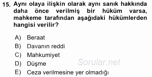 Ceza Muhakemesi Hukuku 2016 - 2017 3 Ders Sınavı 15.Soru