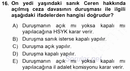 Ceza Muhakemesi Hukuku 2016 - 2017 3 Ders Sınavı 16.Soru