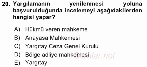 Ceza Muhakemesi Hukuku 2016 - 2017 3 Ders Sınavı 20.Soru